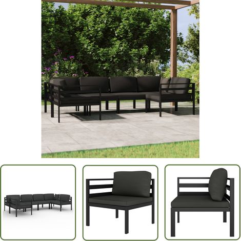 The Living Store Salon de jardin 6 pcs avec coussins Aluminium Anthracite - Salon De Jardin - Meubles De Jardin - Mobilier Extérieur - Set De Salon De Jardin - Canapé D'angle (1/5)
