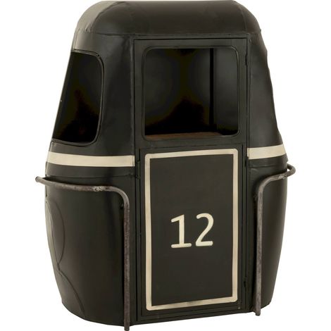 Meuble bar style téléphérique en métal noir et bois blanc - Noir mat et bois clair (1/5)