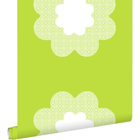 papier peint fleurs en dentelle vert citron  - ESTAhome (1/5)