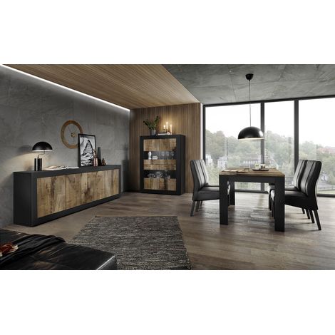 Salle à manger complète moderne noir mat/chêne péro Agathe (1/5)
