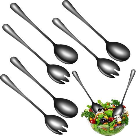 6 Pièces Couverts à Salade en Acier Inoxydable, Poli Miroir Couvert Noir, 20 cm Couvert Salade, Couverts De Table Noir pour La Famille, Les Hôtels, Les Restaurants (1/5)
