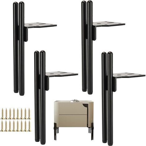 4 Pieds de Meubles Metal Noir, Pied Canapé de Rechange Moderne, Pied pour Table Basse de 15cm, Meuble TV, Armoire Salle de Bain avec (1/4)