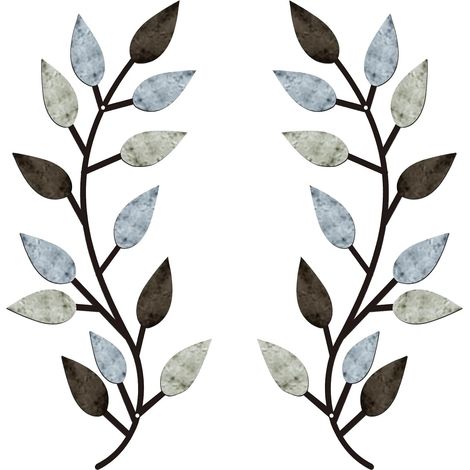 Déco murale métal pastel feuille vigne et branche olivier, lot de 2, pour couloir, salon ou extérieur (1/4)