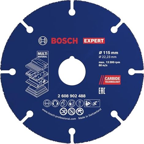Bosch 1 disco de corte Expert Carbide Multi Wheel (para madera dura, madera con clavos, diámetro de 115 mm, accesorio profesional, amoladora angular pequeña)