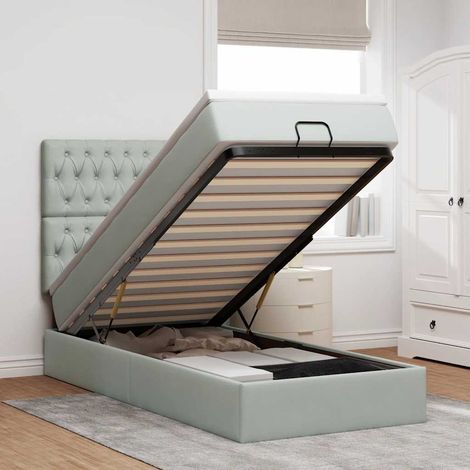 vidaXL Cadre de lit ottoman et matelas gris clair 90x190 cm velours (1/5)