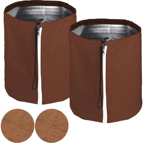 Set of 2 Thermal Plant Pots, 70 x 65 cm, Frost Protection for Plants, with Drawstring, Zip and Felt, Diameter 65 cm, Brown (1/5)