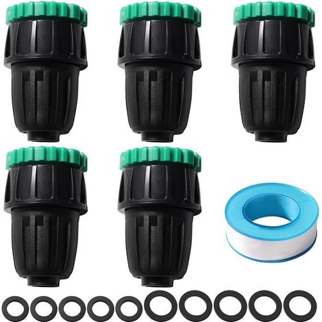 Raccord d'irrigation - 5 pièces - Plastique - Adaptateur G1/2 vers G3/4 - Jardin et agriculture - Noir et vert (1/5)
