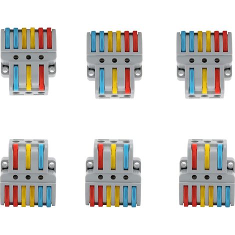 Lot de 6 bornes de serrage rapides 3 en 6 sorties de couleur rapide et compactes (1/5)