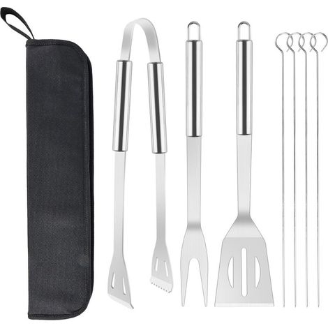 Lot de 7 ustensiles de barbecue Fourchette à barbecue Pinces à barbecue Spatule Baguettes En acier inoxydable Avec sac de transport Pour le jardin et (1/4)