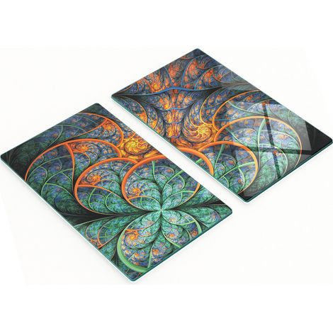 Tableros de vidrio elegantes y duraderos con estampado floral fractal, 2x30x52 cm.