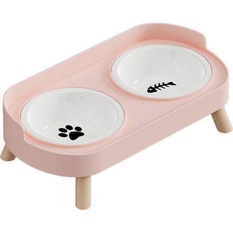 Distributeur d'eau double pour chat et chien à hauteur réglable, accessoire d'alimentation surélevé pour chatons (rose) (1/5)