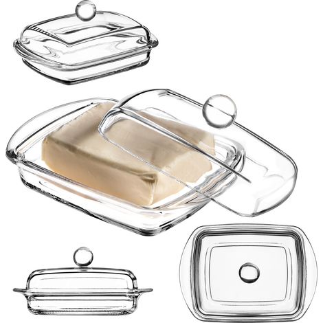 KADAX Butterdose aus Glas, rechteckige Butterglocke mit Deckel und Griff