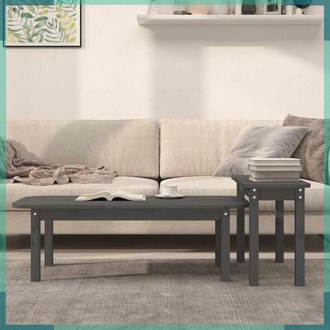 822364 Ensemble de tables basses 2 pcs Gris Bois massif de pin (1/5)