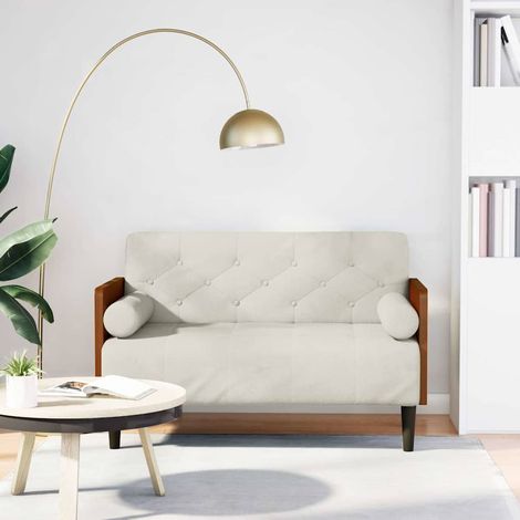 vidaXL Canapé deux places avec coussins cylindriques couleur crème 110 cm velours (1/5)
