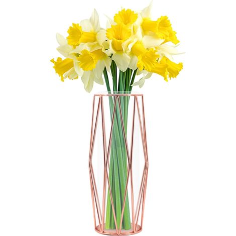 27 cm große goldene Glasvase mit geometrischem Metallständer, skandinavische Dekoration für die Pampa.