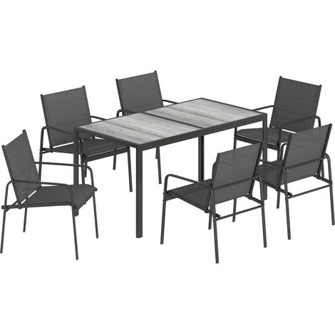 7-teiliges Essset für den Außenbereich, rechteckiger Tisch und 6 Stühle