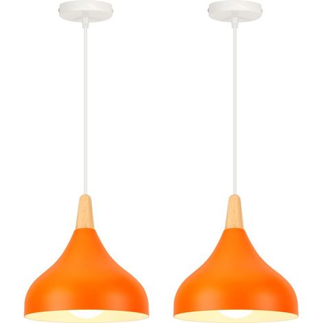 (2PCS)Plafonnier D'Intérieur Lampe À Suspension Moderne Lustre Minimaliste Abat-Jour En Métal, Orange Pour Chambre À Coucher, Cuisine, Bureau, E27 (1/5)