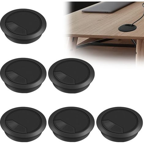 Lot de 6 œillets de Bureau, Passe Cable Bureau, 60mm Cache Cable Bureau, Couverture de Trou de Câble de Bureau d'ordinateur, Organiseur de Fil pour la Maison et Le Bureau(Noir) (1/5)