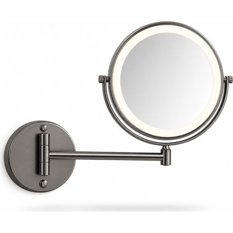 LED Wall-Mounted Magnifying Makeup Mirror Hotel Grey 8 inch (1/5)