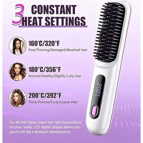 Spazzola Lisciante per Capelli, Senza Fili, Portatile Ricaricabile con Rivestimento in Ceramica e 3 Livelli di Temperatura per Viaggi e Vita Quotidiana (1/4)