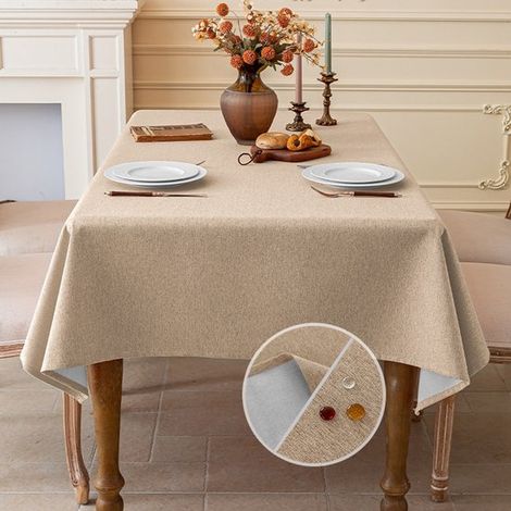 Tovaglia effetto lino, lavabile, impermeabile, per sala da pranzo, giardino, feste, matrimoni o casa, 140 x 140 cm, bianco crema (1/5)