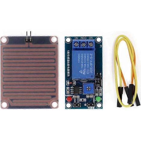 Relais de capteur de pluie 12V, module de contrôle des gouttes de pluie, surveillance météorologique, capteur d'humidité des feuilles de plantes, sensibilité réglable (1/5)