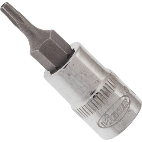 VIGOR Innenvierkant Antrieb 6,3 = 1/4 Zoll Schraubendreher-Einsatz Tamper-Resistant TX Profil V2596N ∙ Vierkant hohl 6,3 mm (1/4 Zoll) ∙ Tamper Resistant TX Profil ∙ T 9 H ∙ Gesamtlänge: 38 mm (1/3)