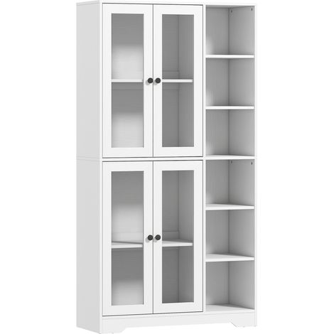 Credenza da Cucina 90x35x172 cm Mobile Dispensa con 4 Ante in Vetro Soft-Close 6 Ripiani Aperti in MDF Bianco (1/5)
