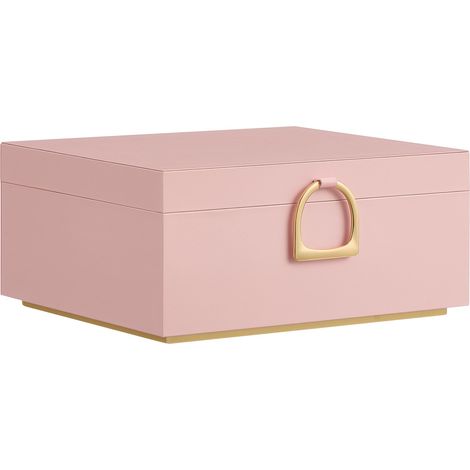 Portagioie a 2 livelli, organizer per gioielli con maniglia, cassetto rimovibile per gioielli, contenitore per gioielli, effetto galleggiante, 20,6 x 23,9 x 10,9 cm, idea regalo, rosa confetto