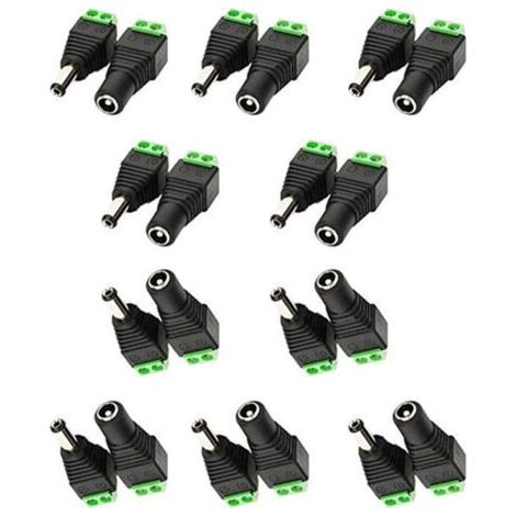 5,5mm x 2,1mm DC Femelle DC Mâle Adaptateur 12V DC Jack Connecteur Prise DC Fiche DC Tonneau pour Caméra CCTV LED Strip Bande LED ou d'autres Dispositifs de DC 5V-24V (10Femelle + 10mâle)