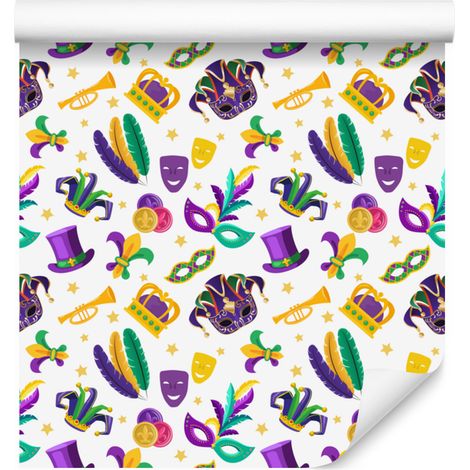 Papier peint Mardi Gras blanc, crème, violet et lavande 50x1000 cm (1/5)