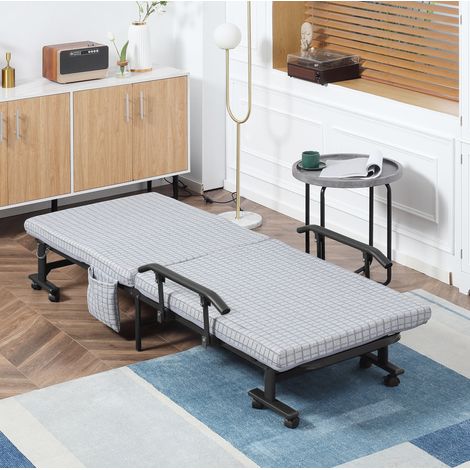 Lit pliant d’appoint en acier gris clair 190x76 cm avec dossier réglable 5 positions