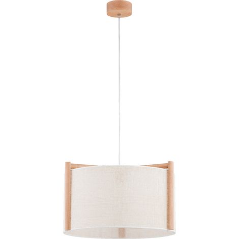 Suspension scandinave bois, abat-jour blanc Ø47 E27 (1/3)
