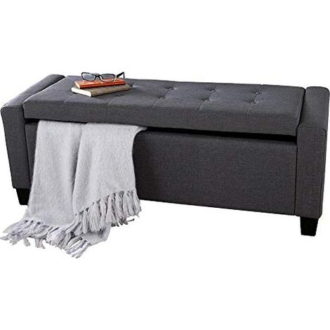 Cassapanca Pouf Contenitore Panca Fondoletto 110x40x40 cm in Tessuto Grigio Scuro (1/4)