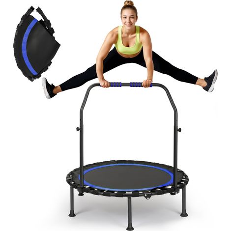 Trampoline de fitness, trampoline d'exercice avec barres de maintien, hauteur réglable sur 5 niveaux, cadre en acier renforcé, capacité de charge de 150 kg, silencieux, peu encombrant (1/5)