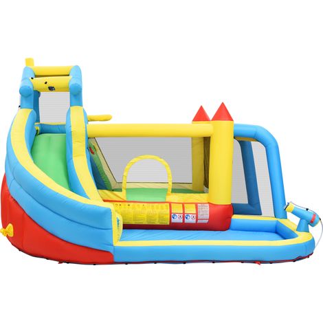 Château gonflable pour enfants, château gonflable 5 en 1 pour enfants de 3 à 10 ans, château gonflable d’extérieur avec toboggan, zone de saut, piscine à eau, filet de football, taille gonflée: 364315 (1/5)