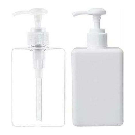 280 ML Distributeur de Savon, Lot de 2 Flacon Pompe Vide en Plastique Conteneur de Bouteille pour la Cuisine et la Salle de Bain - Transparent et Blanc (1/5)