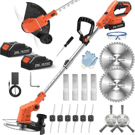 Débroussailleuse sans fil 21 V 4 en 1 avec moteur de 850 W et écran LCD, brosse en acier et lame de 8", fonctionnement silencieux de seulement 75 dB pour le jardin et l'élimination de la (1/5)