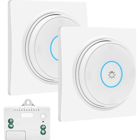 Lot d'interrupteurs d'éclairage sans fil RF étanches - Sans pile - Avec récepteur - Intérieur et extérieur (2 interrupteurs + 1 récepteur) (1/5)