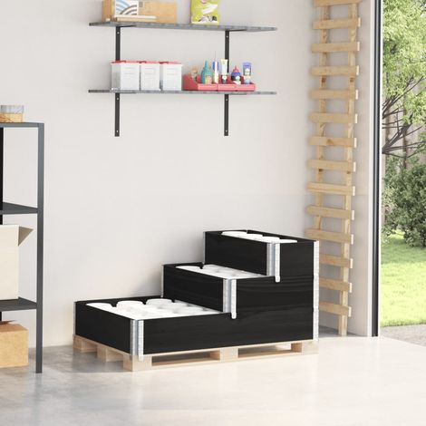 Paletten-Aufsatzrahmen 3-fach Schwarz 120x80 cm Massivholz (1/5)