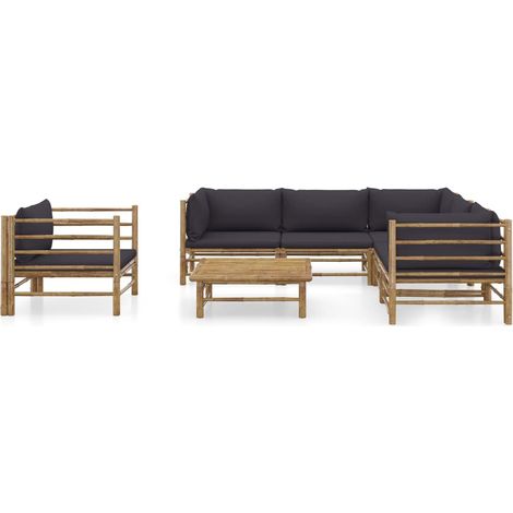 Maison Exclusive - Set Divani da Giardino 7 pz con Cuscini Grigio Scuro in Bambù