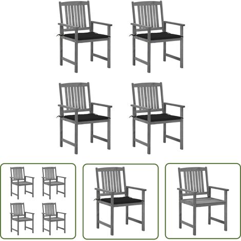 The Living Store Chaises de jardin et coussins lot de 4 Gris Bois acacia massif - Chaise De Jardin - Fauteuil De Jardin - Mobilier De Jardin - Table Basse - Set De Salon De Jardin (1/5)