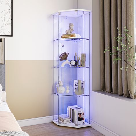 BLANKETSWARM - Vitrine en verre avec LED, 162x60x45cm Vitrine pour collection avec portes en verre, Vitrine salon avec 4 étagères, Meuble vitrine verre pour la Maison et le Bureau,Blanc (1/5)