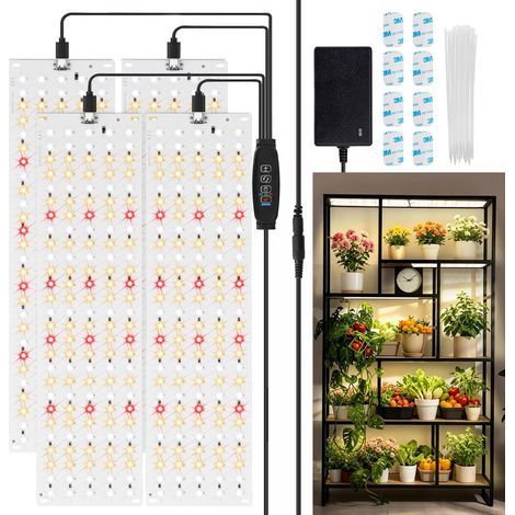 Lampe de Croissance LED pour Plantes Panneau d'Éclairage Horticole Intérieur Spectre Complet avec Minuterie Automatique Reglable 3H/9H/12H et 10 Niveaux de Luminosité pour Semis Serre Jardinage (1/5)