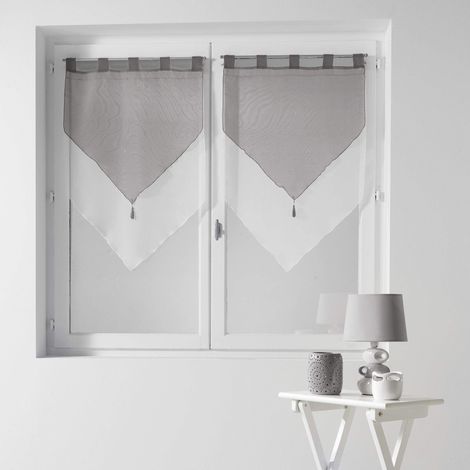 Douceur D'Intérieur - 1620383, Tendaggio Fiocco Con Passanti , 2 X 60 X 90 Cm , Voile Bicolore , Velo Bicolore , Bianco/Grigio (1/4)