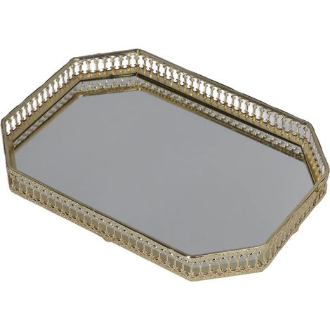 Plateau Miroir, Plateau en Verre Miroir doré Géométrique pour vanité de Salle de Bain et Rangement de Décoration Intérieure'-'-