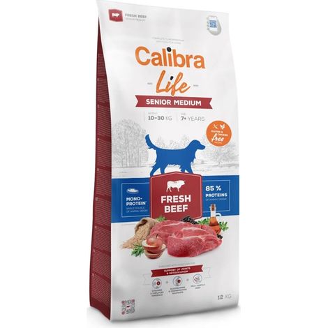 Croquettes CALIBRA DOG life senior moyennes au bœuf frais pour chien, 12 kg