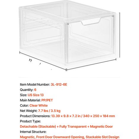 Boîtes de rangement pour chaussures, design empilable, porte magnétique, 6Pack Blanc (1/2)