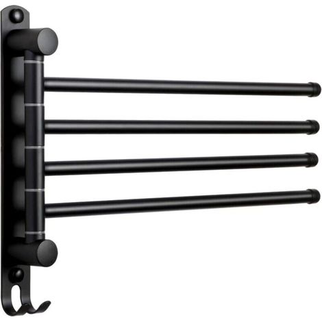 Porte-Serviettes Salle de Bain avec 4 Barres 180°Rotatives Sèche-Serviettes en Acier Inoxydable SUS304 Porte Serviette Murale pour Cuisine Lavabo- Noir