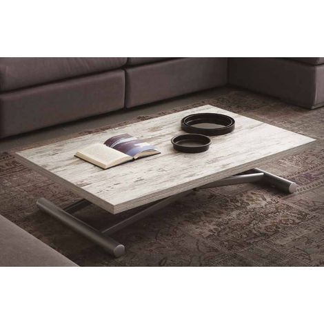 Table basse relevable bois beige vintage Soft 110x70/140 cm-Couleur des pieds Blanc (1/5)
